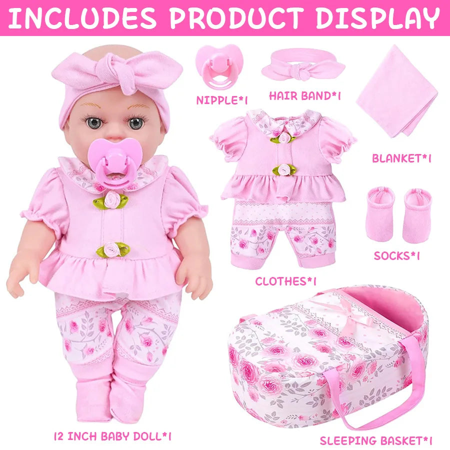 Simulation doll cute pink clothes with sleeping bag 30CM reincarnation doll girl gift