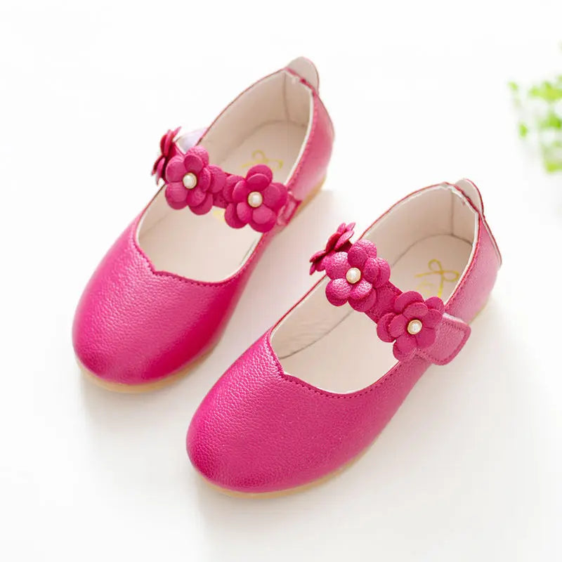 Girls Low-top Solid Color Leather Shoes Princess Shoes Flowers Student Single Dance Shoes White Child Shoes Comfortable Wearable