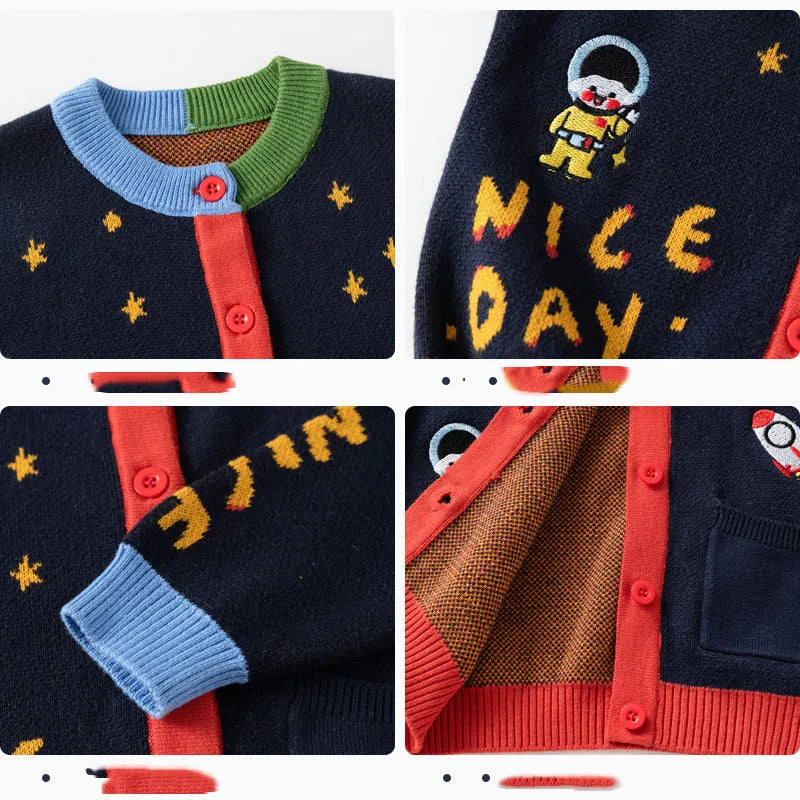 Tony Astronaut Star Patchwork Little Boys Sweater