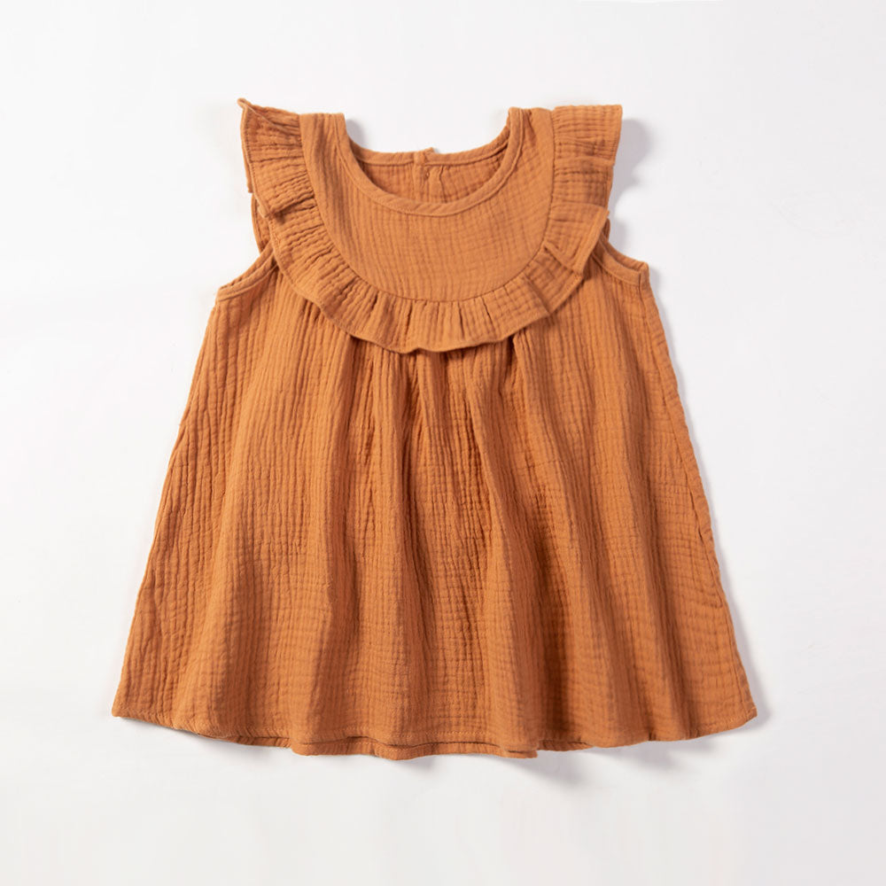 Zaida Solid Cotton Ruffle Sleeve Kids Dresses Sundress