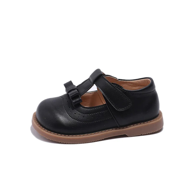 Girl's Bow Princess Shoes Leather Shoes 2026 Spring New Fashion Soft Sole Children's Single Shoes Soft Sole T-strap Kids Shoes