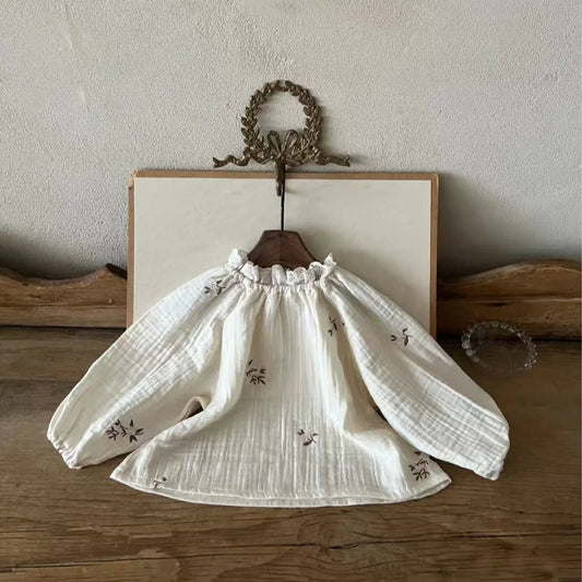 Jazmine Flower Embroidery Long Sleeve Tops