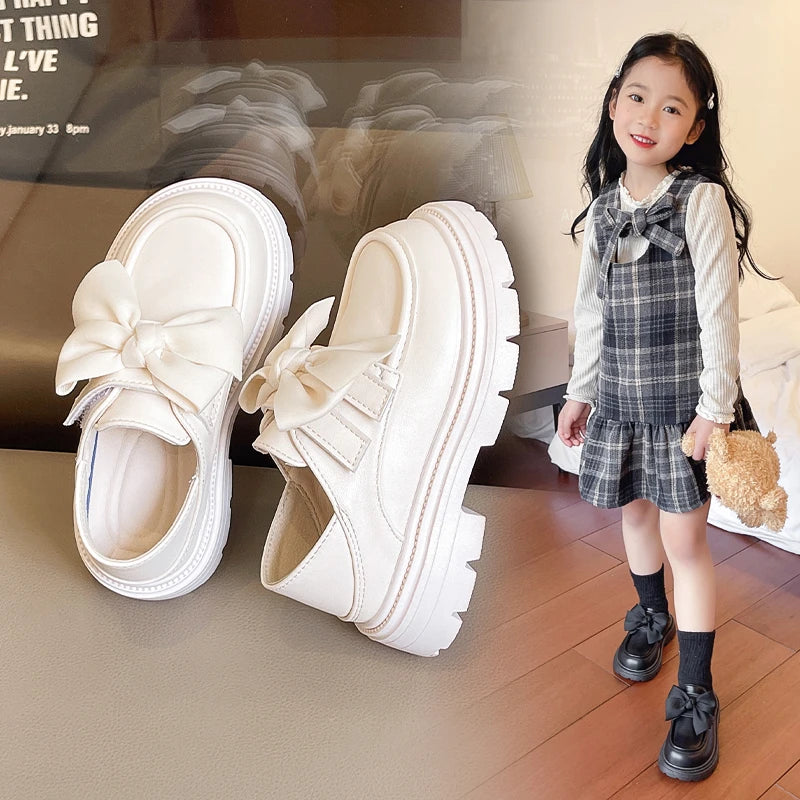 2026 Spring And Autumn Girls' Leather Shoes With Soft Soles British Style