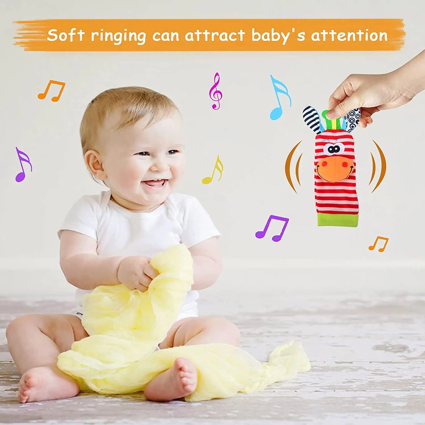 Baby Wrist Rattles Socks Newborn Animal Socks Infants Foot Finder 0-12 Months