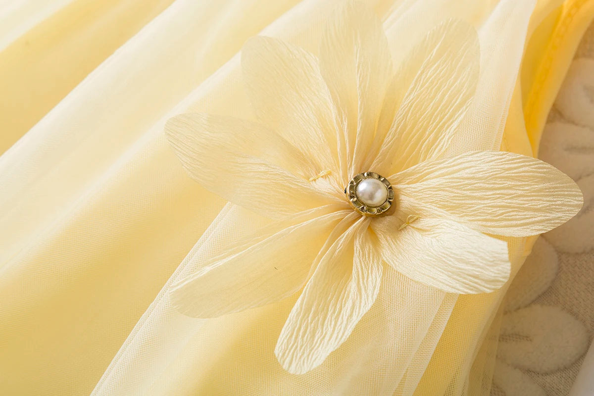 Toddler Girl Princess Pink Flower Decorated Wedding Party Dress