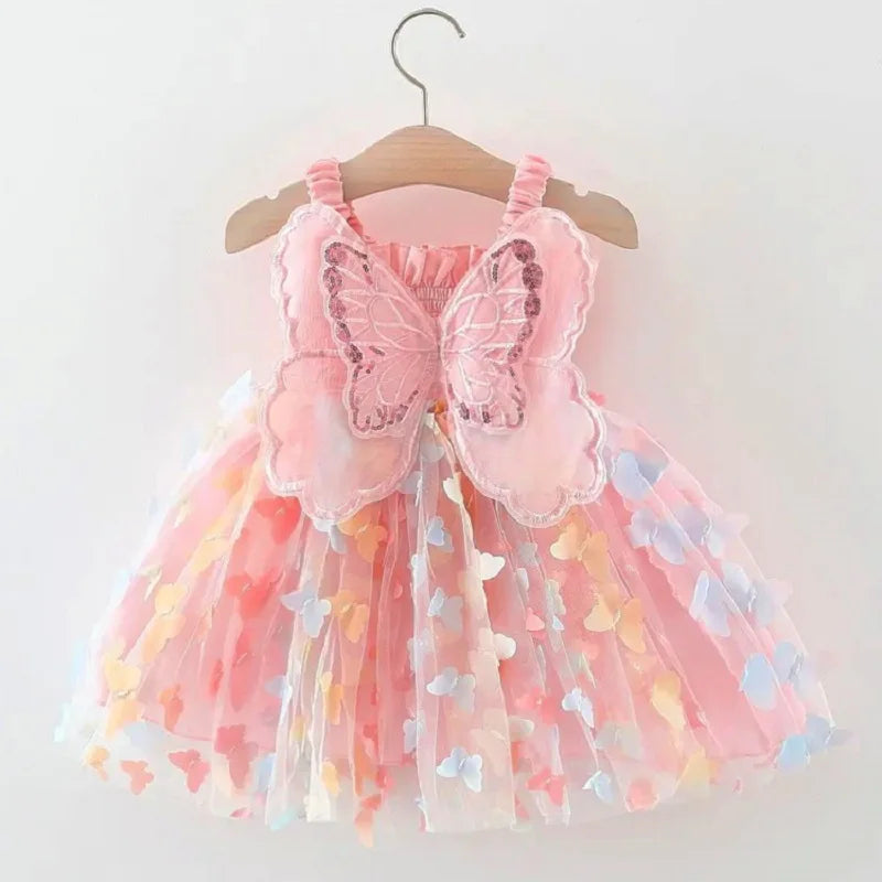 2025 Summer children's dress casual suspender butterfly girl princess dress