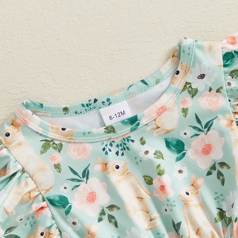 Tess Toddler Girl Easter Dress with Floral Bunny Print