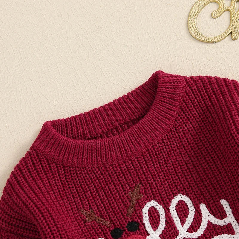 Dawer Reindeer Letter Embroidery  Christmas Sweaters