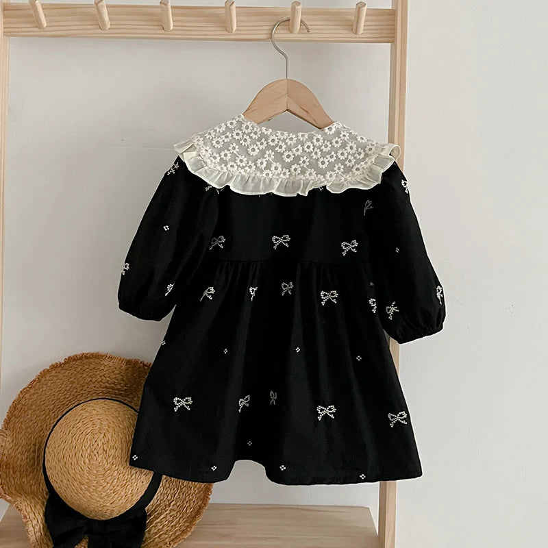 Autumn 0-6Yrs Girls Princess Dress Baby Girl Clothes Clothes Butterfly Collar Dress
