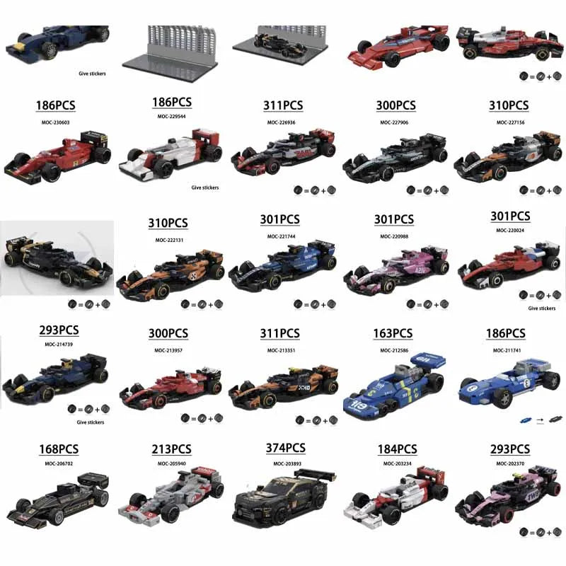 F1 Racing Car Building Blocks 8-Grid Racing Champion Vehicle (With Stickers) Children's Birthday Gift Christmas Toy Gift