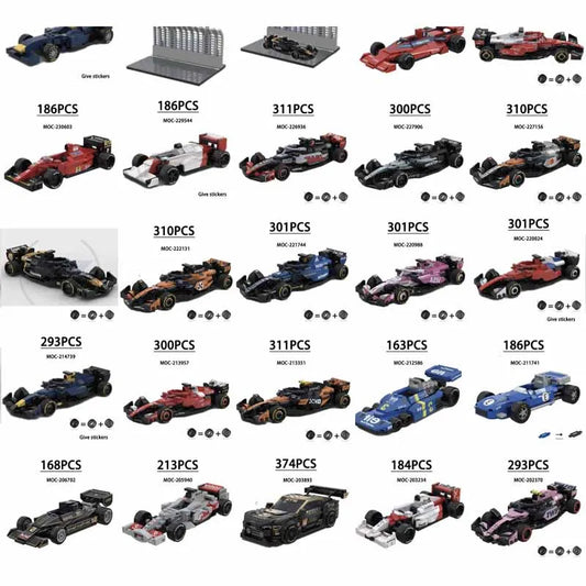 F1 Racing Car Building Blocks 8-Grid Racing Champion Vehicle (With Stickers)