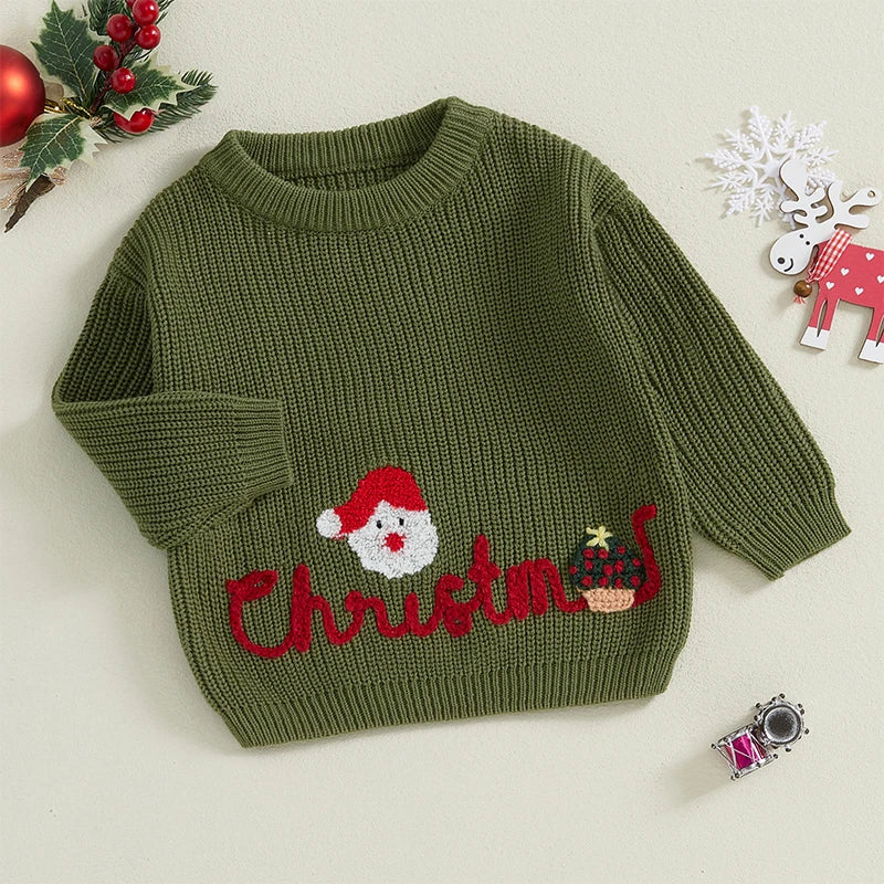 Ramiro Letter Santa Embroidery Knit Sweater - GuGuTon baby store - Baby Fashion - Toddlers Outfits - Babies Outfits - Toddler Clothes - Kids Clothing - Newborn Clothes - Newborn Wear - Kids Wear - Trending Clothes - Trending Outfits - Fall Fashion - Winter Fashion - Girls Clothes - Boys Clothes - Babies Wear - Kids Accessories - KidsWear - Summer Clothes - Summer Fashion - Summer Trend - Falls Sweaters - Tops - Bottom - Jeans - Blouse - Dresses - Newborn Dresses - Toys