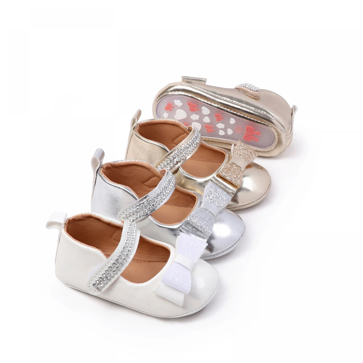 0-18months Baby Girl Leather Princess Shoes Decorative Glitter Bows shoes  for infant girls Rhinestone Soft Non-Slip Shoes