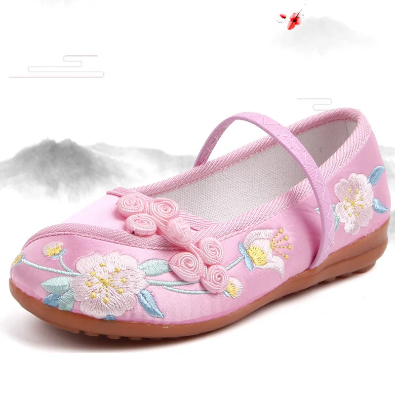 New Kids Shoes For Girl Children's Embroidered Cloth Shoes Chinese Style Girls Shoes Festival Loafers Ballet Flats CSH1440