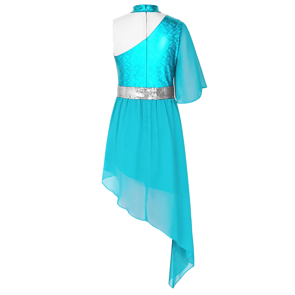 Kids Girls Lyrical Contemporary Worship Liturgical Praise Dance Dress Flare Sleeve Sequin Splice Dress Performance Costume