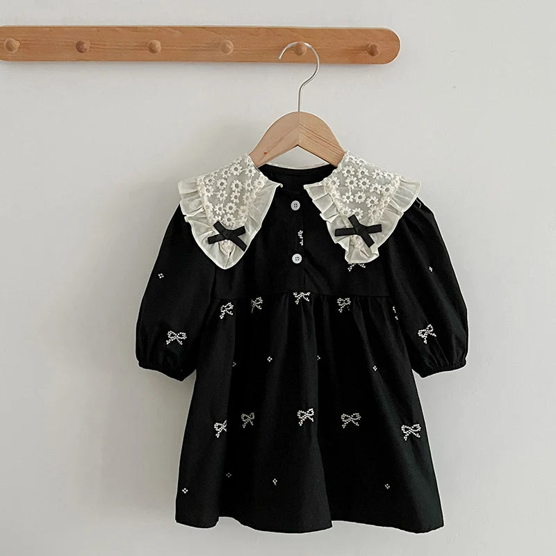 Autumn 0-6Yrs Girls Princess Dress Baby Girl Clothes Clothes Butterfly Collar Dress