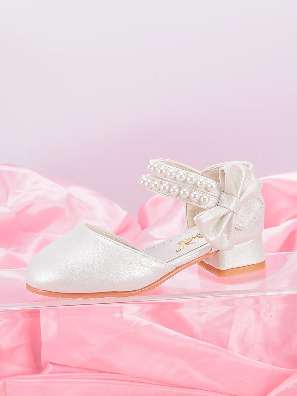 Children's Princess Shoes For Girls, Spring/Summer White Shoes With High Heels And Pearls For Big Kids