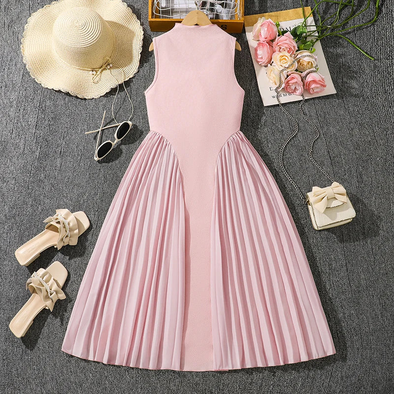 Kaia Beige Sleeveless A-Line Dress for Girls 8-12 Years