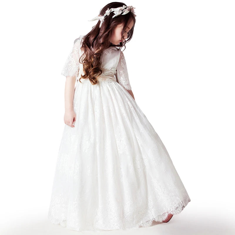 Flower Girls White Dresses for Wedding Party Elegant Kids Ceremony