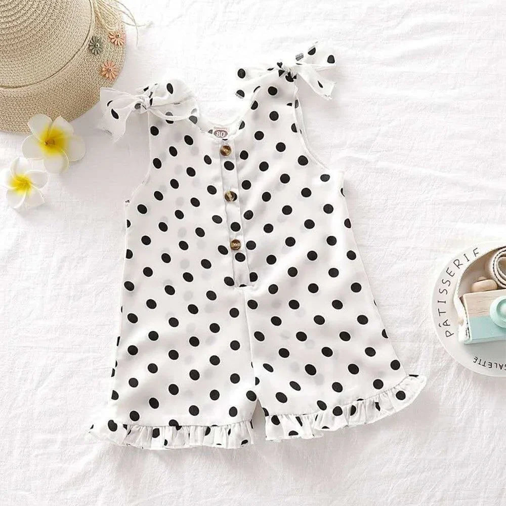 Polka Dot Tie Shoulder Romper