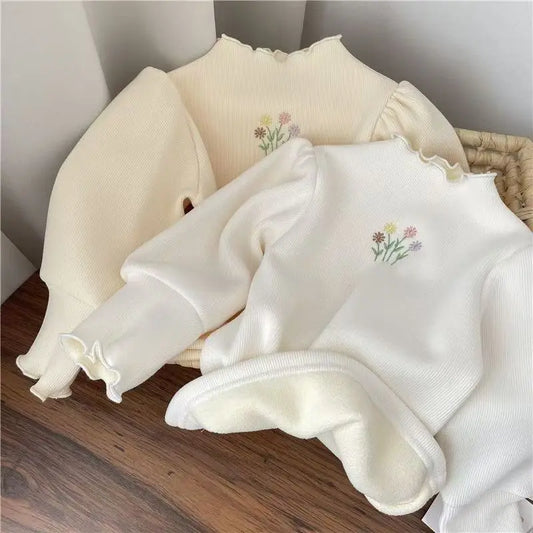 Esther Flower Embroidery Puff Sleeve Tops