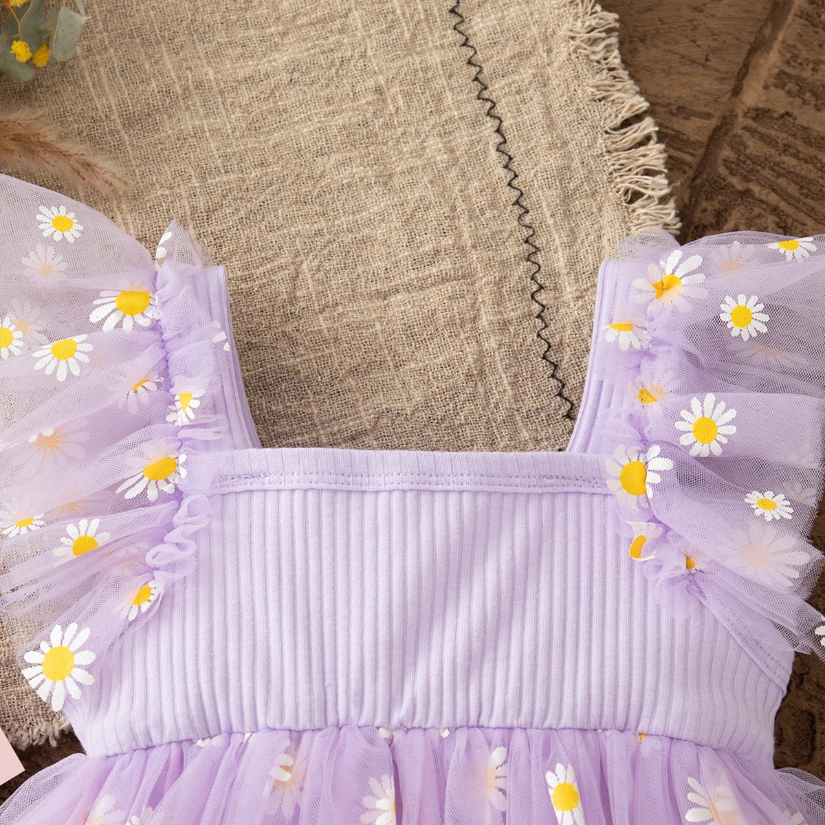 Baby Girl Dress Fashion Daisy Print Mesh Princess Dress Soft Comfortable Baby Outing Dress