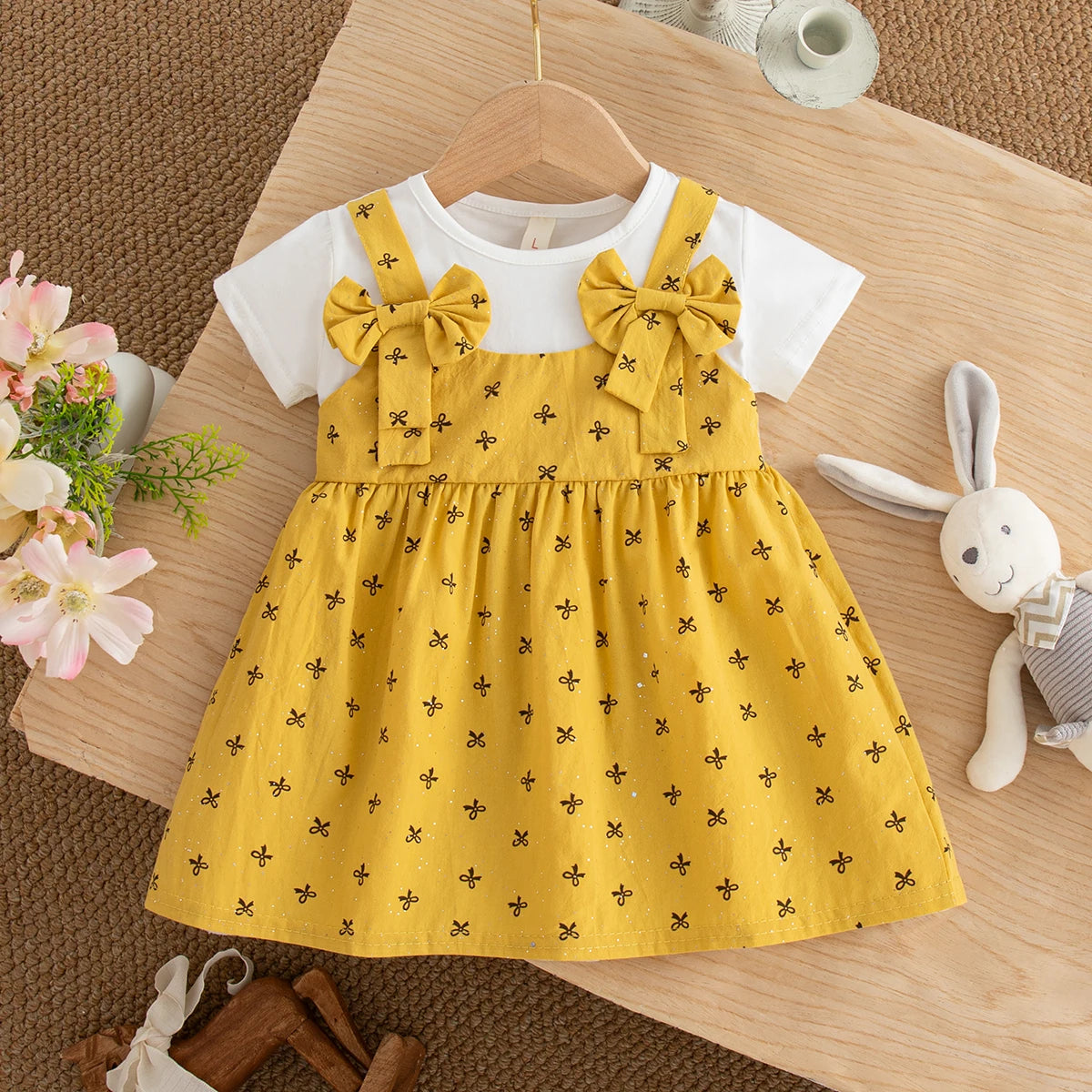 Baby Dress Summer Cotton Short-Sleeve Bow-Tie Baby Girls Dress