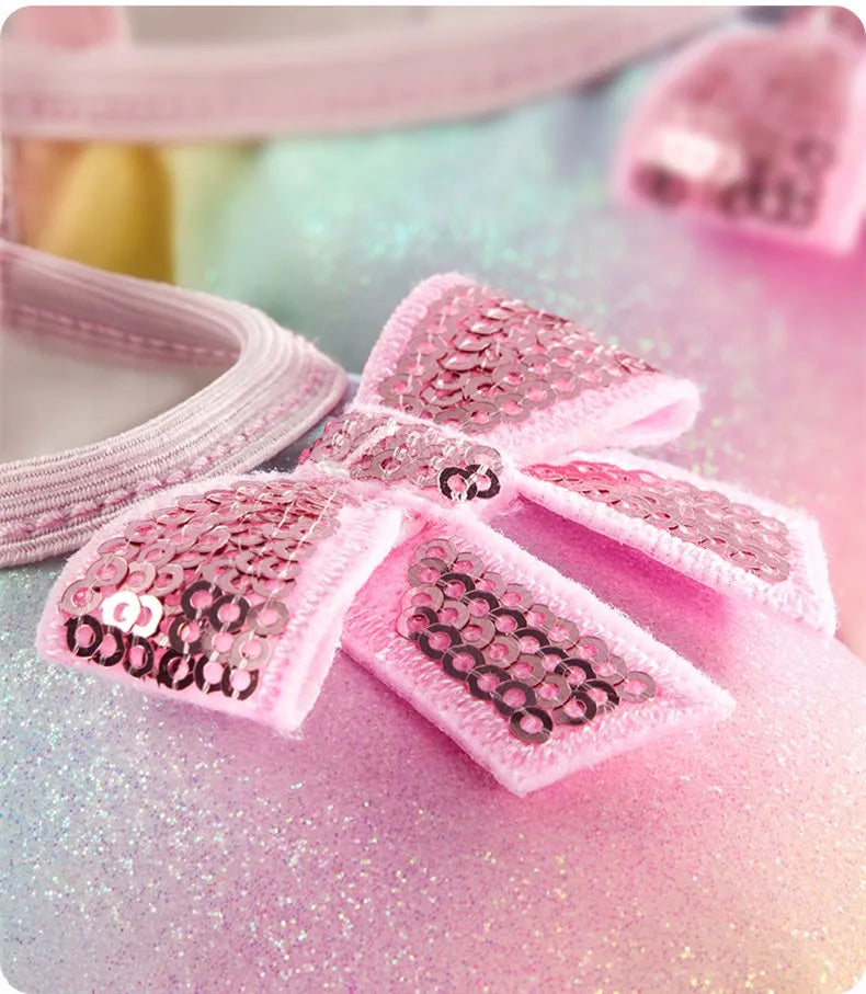 Girl Ballet Shoes Glitter Split-Sole Dance Slippers Toddler Kids Practice Shoes Flats Soft Lightweight  Elastic Laces Colorful