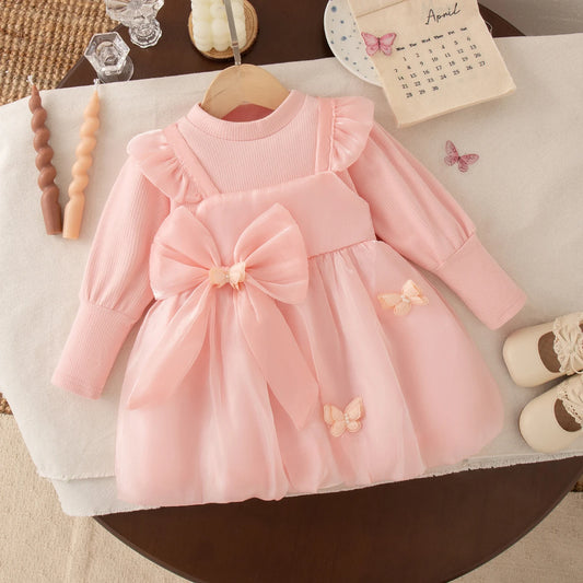Lia Baby Girl Dress Spring/Fall Bow-Tie Tulle Long-Sleeve Dress