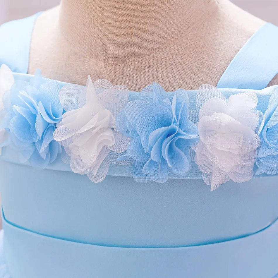 New Baby Girls 1st Princess Dress Infant Three-dimensional Flower One-word Shoulder Mesh Dress Baby Girl Performance Dress ASQ03