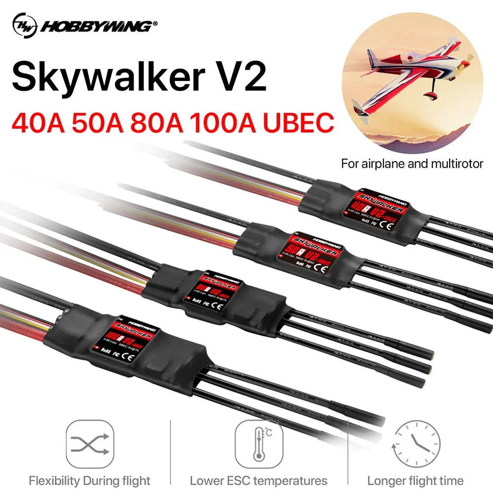 Hobbywing Skywalker V2 20A 30A 40A 50A 60A 80A 100A Brushless ESC BEC Speed Controller With Reverse Break For RC Fixed Wing