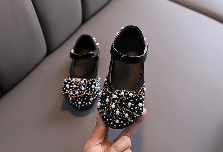 New Childrens Shoes Pearl Rhinestones Shining Kids Princess Shoe Baby Girls Shoe