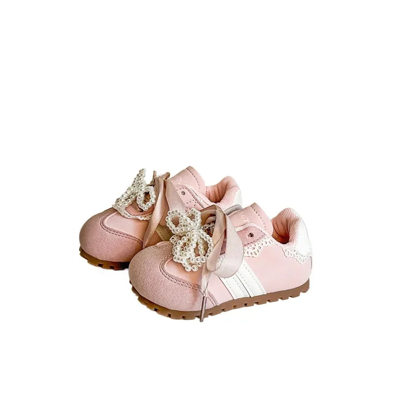Children Casual Shoes Girls 2025 Spring Autumn New Fashion Korean Style Soft Bottom Anti-slippery Princess Lace Baby Shoes
