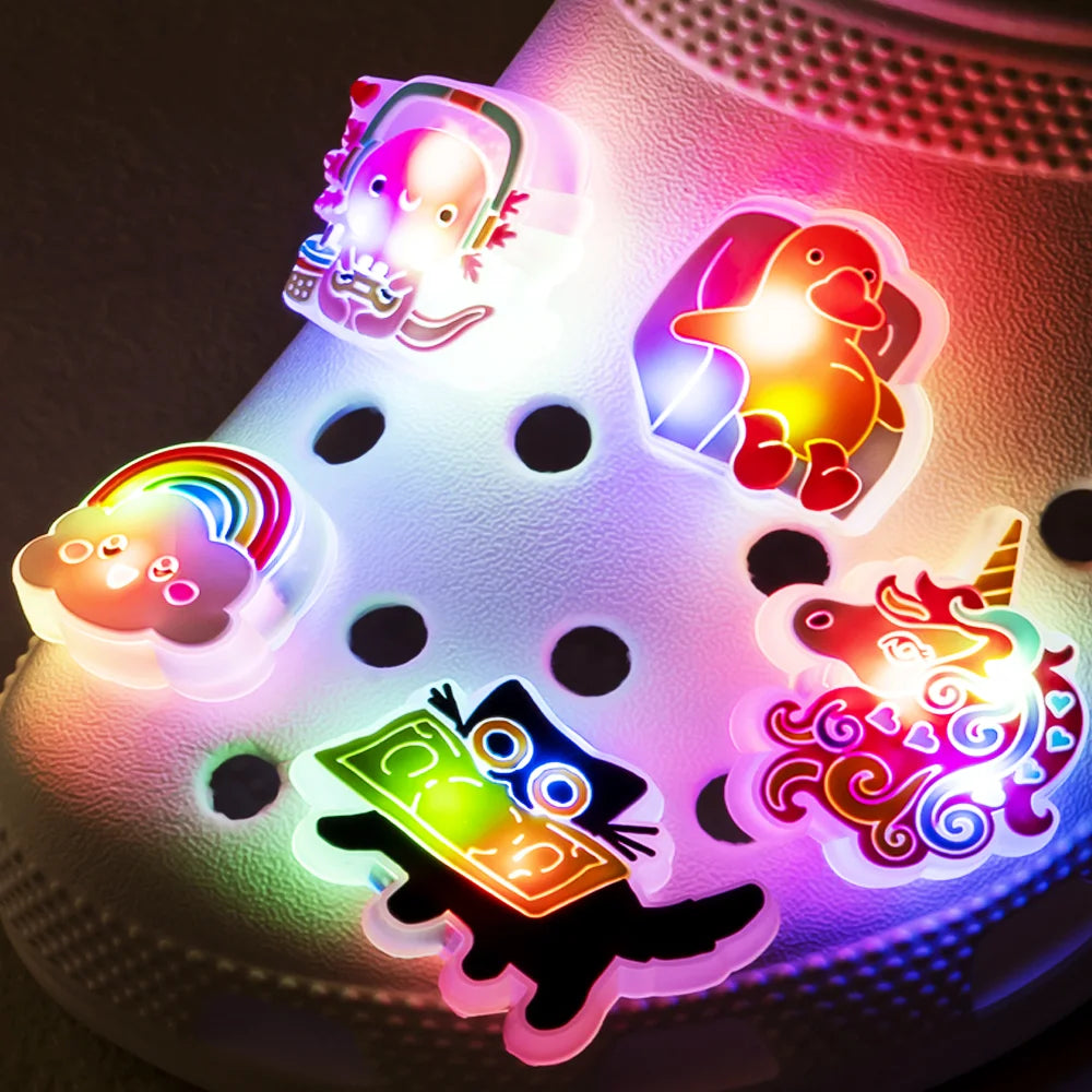 Pink Heart LED Shoe Charms for Girls,Cute Butterfly Cat Pin Accessories for Shoes