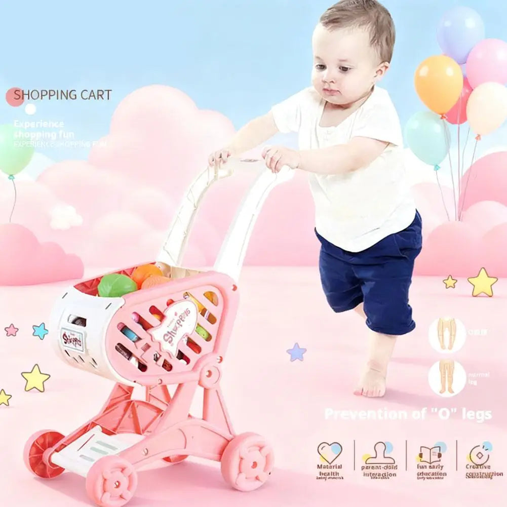 Shopping Cart Toy Baby Small Trolley Children Play House Fruit Cut Music Kitchen Supermarket