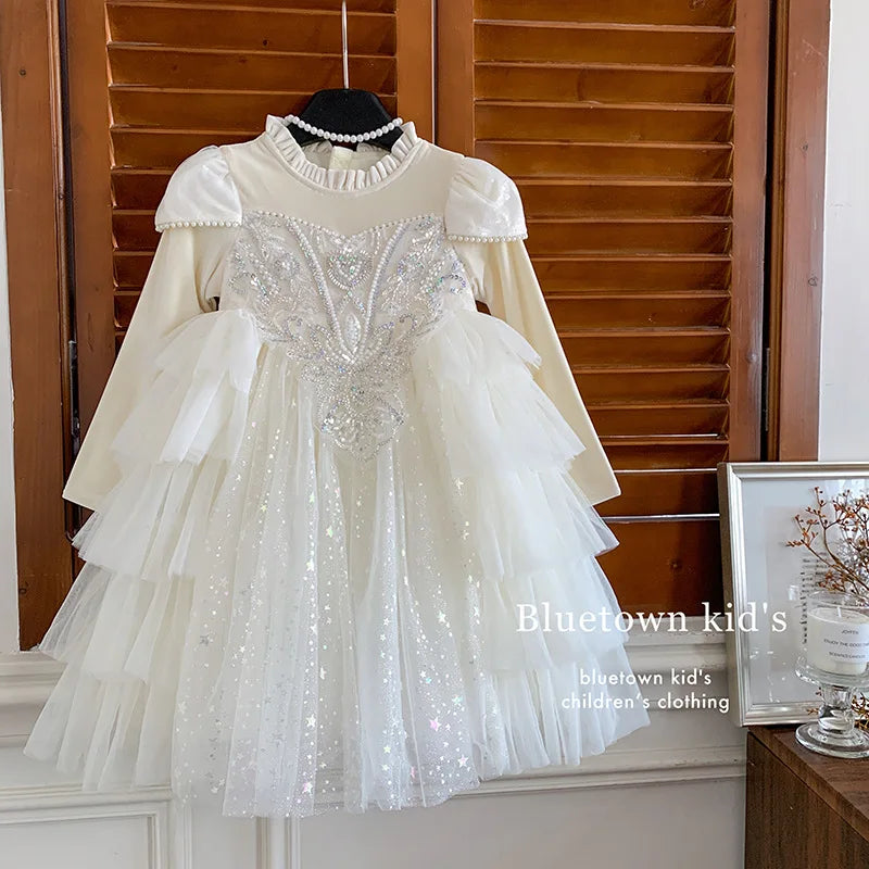 Girls' Winter Dress Light Luxury High End Birthday Banquet Performance Princess Dress