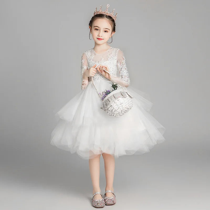 2025 Girls Catwalk Pink Flower Girl Tulle Tutu Wedding Host  Dress