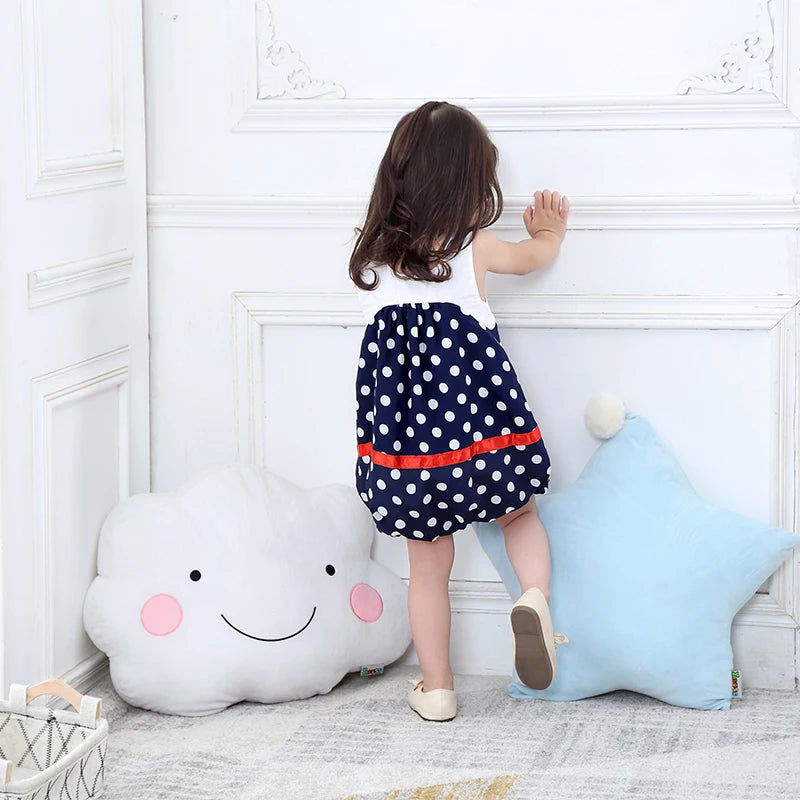 baby girl dress cute bows summer sleeveless little dress cool  blue white dots dress