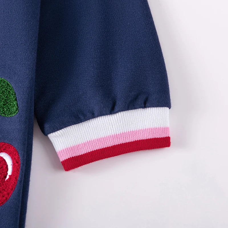 Little maven Spring Autumn Cute Cherry Towel Embroidery Baby Girls Dresses