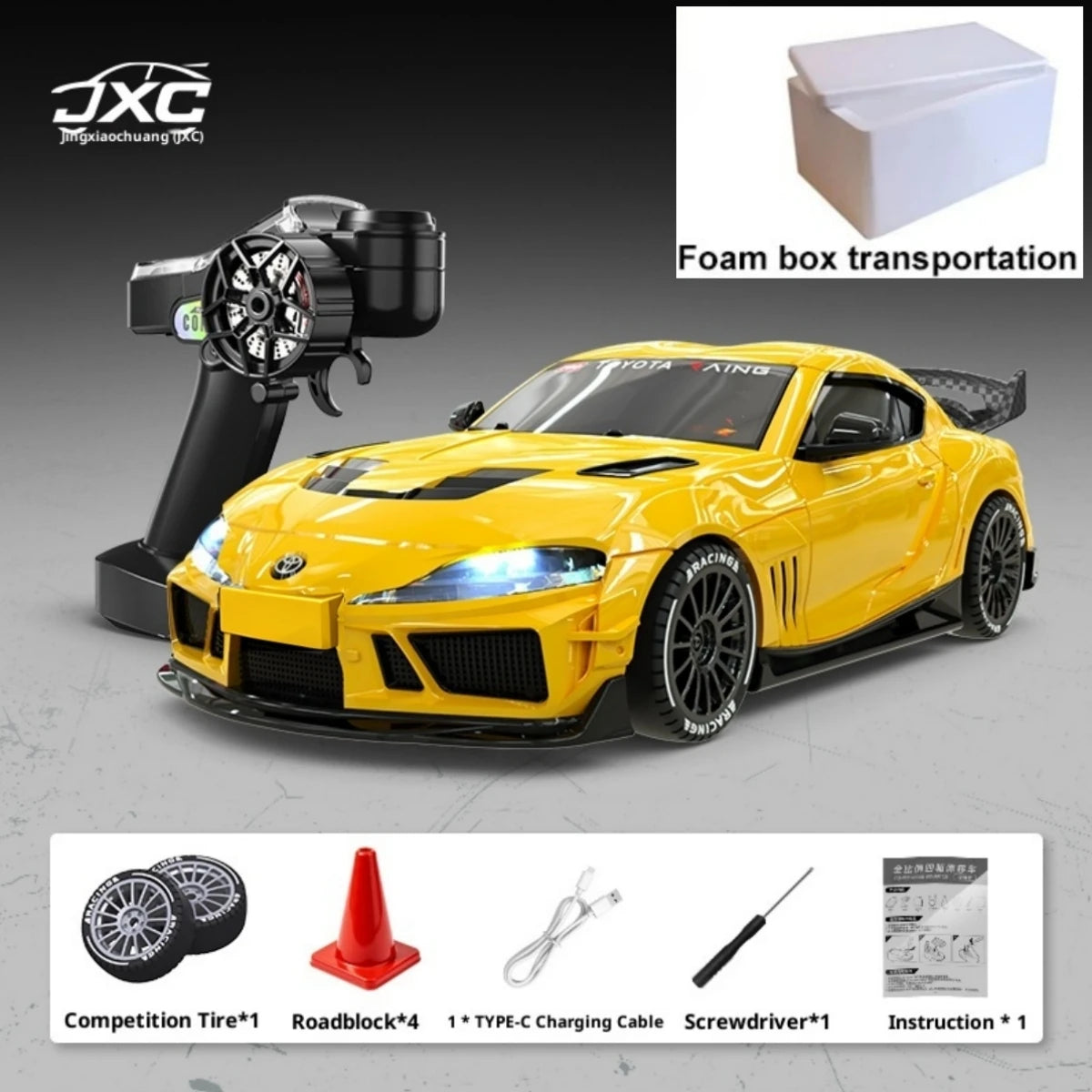 New 1:43 RC Drift Car, 2.4G Four-wheel Drive, with Steering Gyroscope Adjustable Speed Cool Light, JXC SP4301 RC Car Toy Gift