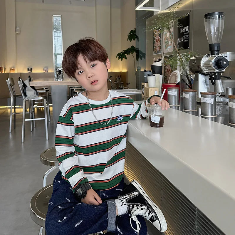 Gabriel Long Sleeves Bottoming Stripe Tees - GuGuTon baby store - Baby Fashion - Toddlers Outfits - Babies Outfits - Toddler Clothes - Kids Clothing - Newborn Clothes - Newborn Wear - Kids Wear - Trending Clothes - Trending Outfits - Fall Fashion - Winter Fashion - Girls Clothes - Boys Clothes - Babies Wear - Kids Accessories - KidsWear - Summer Clothes - Summer Fashion - Summer Trend - Falls Sweaters - Tops - Bottom - Jeans - Blouse - Dresses - Newborn Dresses - Toys