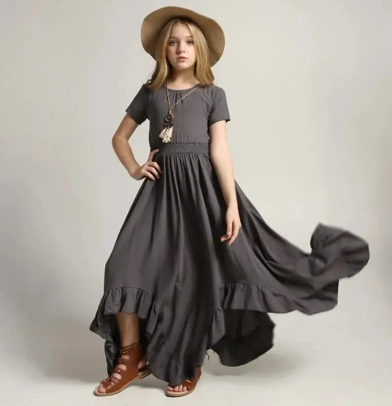 Princess Girls Cotton Lace Party Teenager Long Dresses Baby Kids Flower Girl