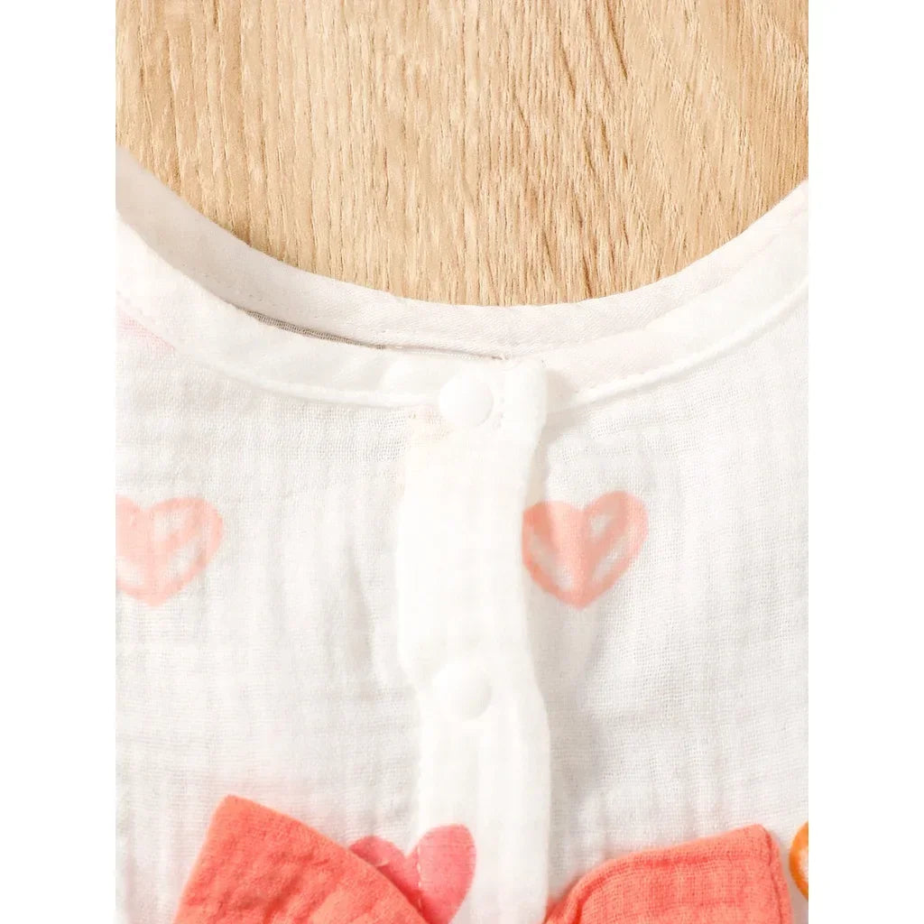 Newborn Baby Girl Sweet Cotton Dress Sleeveless Love Pattern Dress+Hat