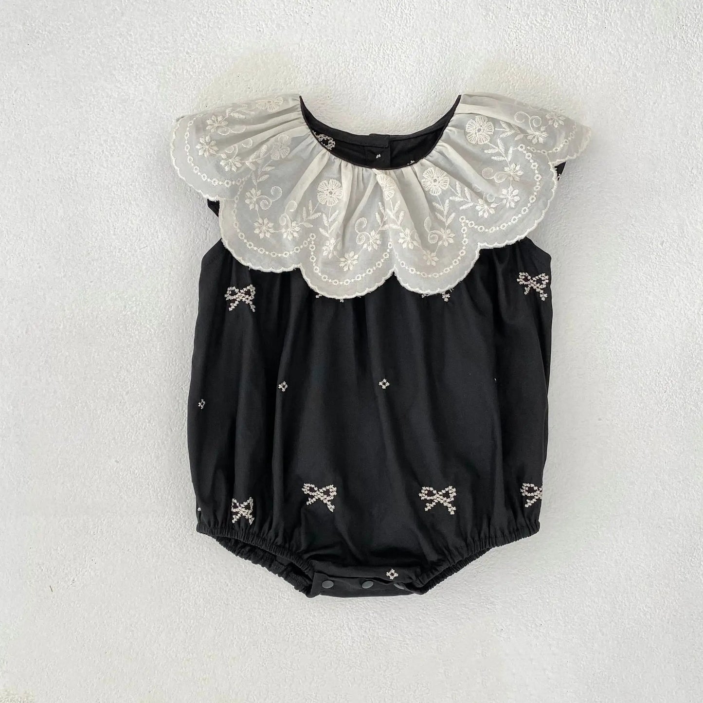 Black Embroidery Bow Romper