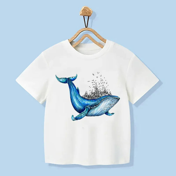 Joseph Whale Print Cartoon Kids Tees