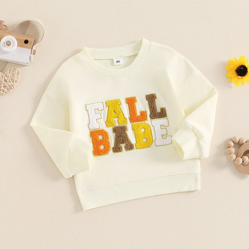 Girls Fall Babe Long Sleeve Embroidery Letters Fall Crewneck Top
