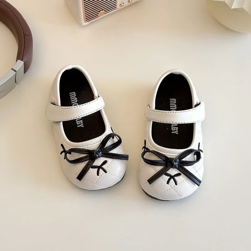 Girls' Leather Shoes 2025 Spring/Autumn New Fashion Bow Kid's Princess Shoes Soft Sole Non-slip Children's Shoes 16-25