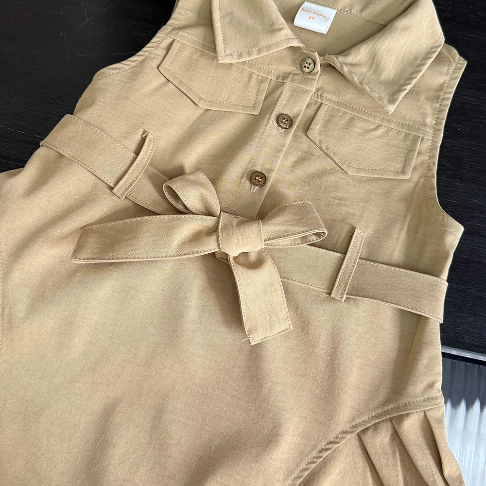 Bear Leader Fashion Girls Windbreak Dresses Summer Sleeveless Dress