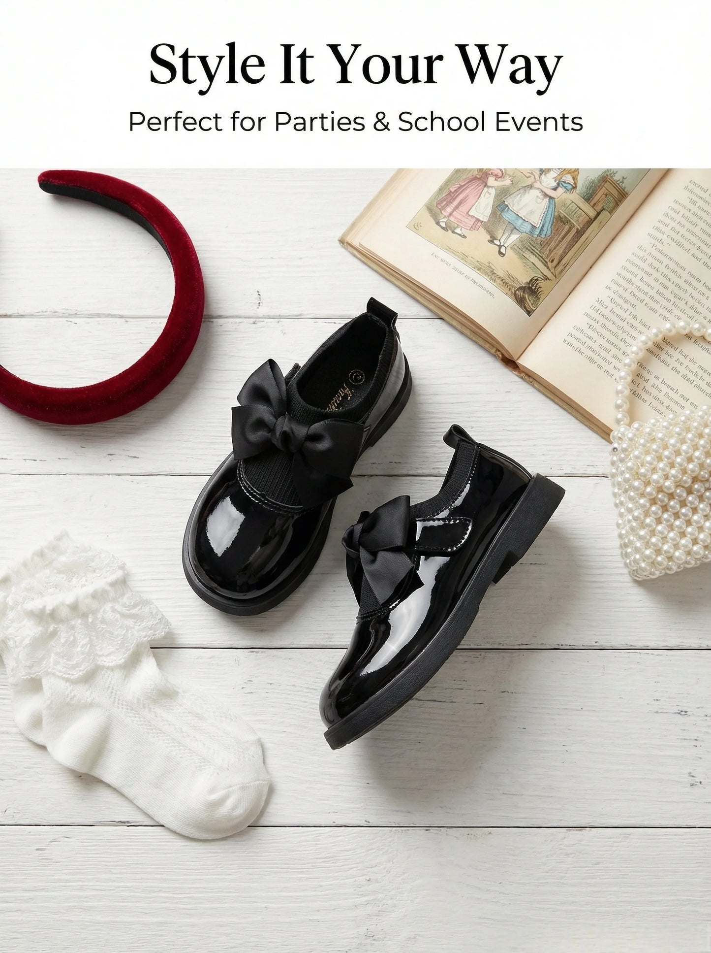 Reagan COMFY KIDS Kids Black Glossy Leather Shoes With Bow