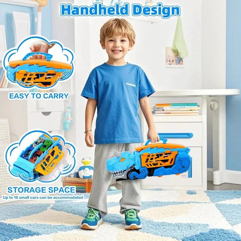 Dinosaur Toys for Kids Boys Ages 3-5, Car Track Set Dinosaur Transport Truck with Diecast Cars